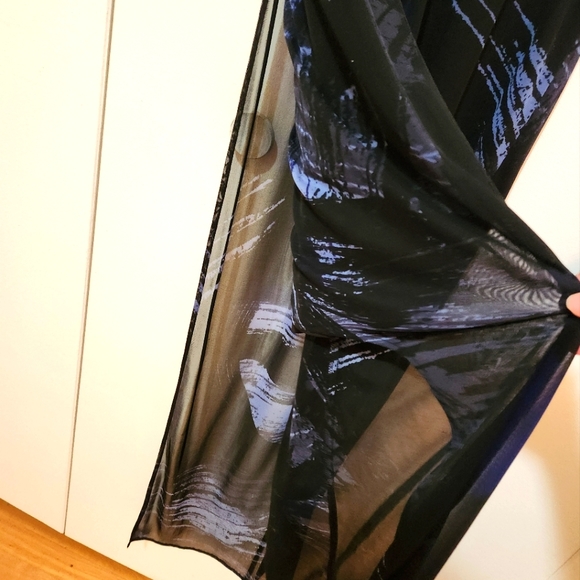 NWT Black and blue maxi dress with sheer top layer and side slit. Built in slip. - Picture 3 of 9